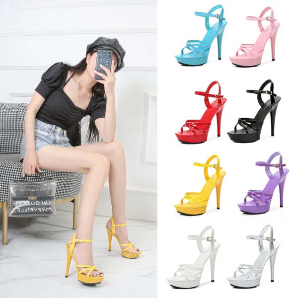 Simple Argenté Club de carnaval Sandales Femme 2020 Bride Cheville 13 cm Talons Aiguilles Peep Toes / Bout Ouvert Sandales
