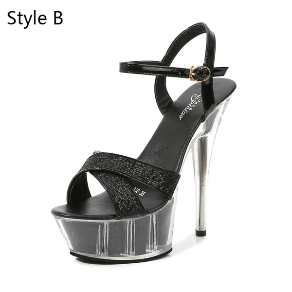 Charmant Noire Club de carnaval Paillettes Sandales Femme 2020 Bride Cheville 14 cm Talons Aiguilles Peep Toes / Bout Ouvert Sandales