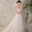 Chic / Beautiful Champagne Wedding Dresses 2018 A-Line / Princess Appliques Pearl Organza Spaghetti Straps Backless Sleeveless Court Train Wedding
