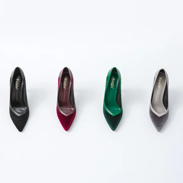 Modest / Simple Burgundy Office OL Pumps 2020 Leather Suede 10 cm Stiletto Heels Pointed Toe Pumps