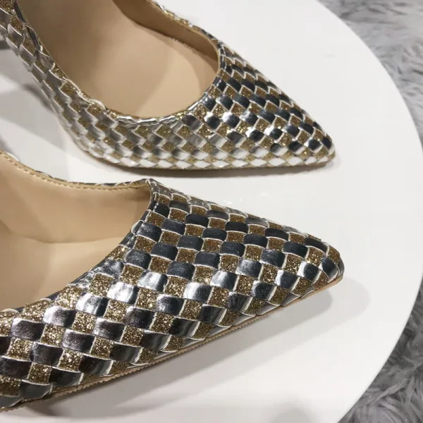 Scintillantes Doré Soirée Tresser Escarpins 2020 Paillettes 12 cm Talons Aiguilles À Bout Pointu Escarpins