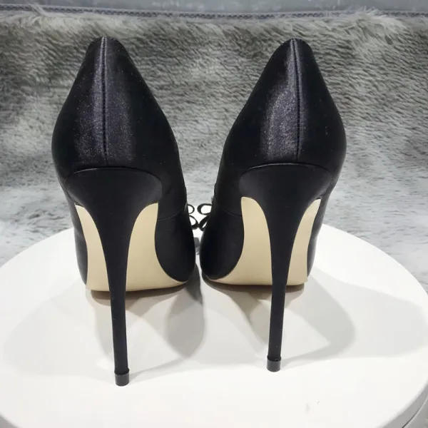 Chic / Beautiful Black Office OL Pumps 2020 Rhinestone Bow 12 cm Stiletto Heels Pointed Toe Pumps