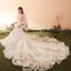 Sexy Champagne Wedding Dresses 2018 Trumpet / Mermaid Appliques Lace Sequins Scoop Neck 1/2 Sleeves Chapel Train Wedding