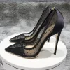 Charming Black Evening Party Rhinestone Pumps 2020 Tulle 10 cm Stiletto Heels Pointed Toe Pumps