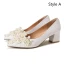 Elegant Ivory Lace Wedding Shoes 2020 Rhinestone Pearl 7 cm Thick Heels Pointed Toe Wedding Pumps