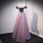 Elegante Violett Ballkleider 2021 A Linie Off Shoulder Perlenstickerei Kurze Ärmel Rückenfreies Lange Ball Festliche Kleider
