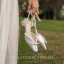 Élégant Ivoire Perle Noeud Chaussure De Mariée 2020 3 cm Talons Épais Talon Bas À Bout Pointu Mariage Sandales