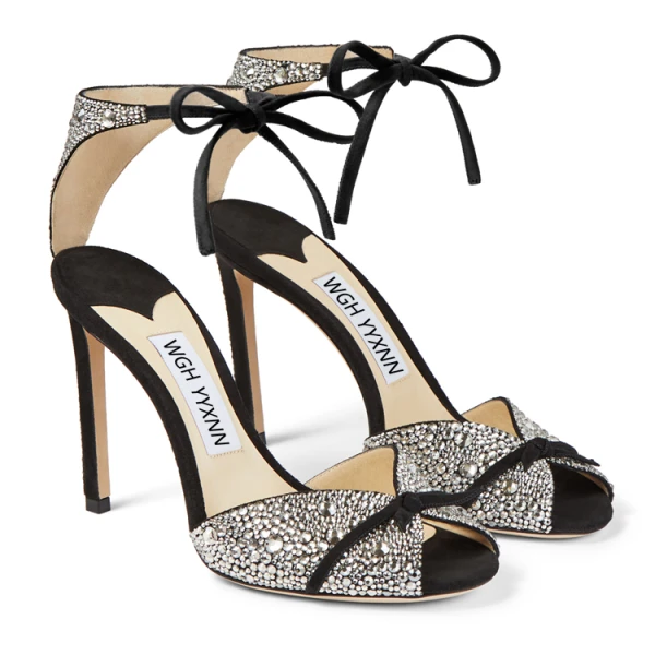 Charmant Rouge Soirée Faux Diamant Sandales Femme 2020 Cuir Noeud 9 cm Talons Aiguilles Peep Toes / Bout Ouvert Sandales