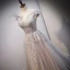 Chic / Beautiful Grey Evening Dresses  Prom Dresses 2021 A-Line / Princess Off-The-Shoulder Beading Sequins Lace Flower Sleeveless Backless Sweep Train Evening Party Prom Formal Dresses