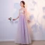 Elegant Lavender Prom Dresses 2018 A-Line / Princess Appliques Beading Crystal Pearl V-Neck Backless Sleeveless Floor-Length / Long Formal Dresses