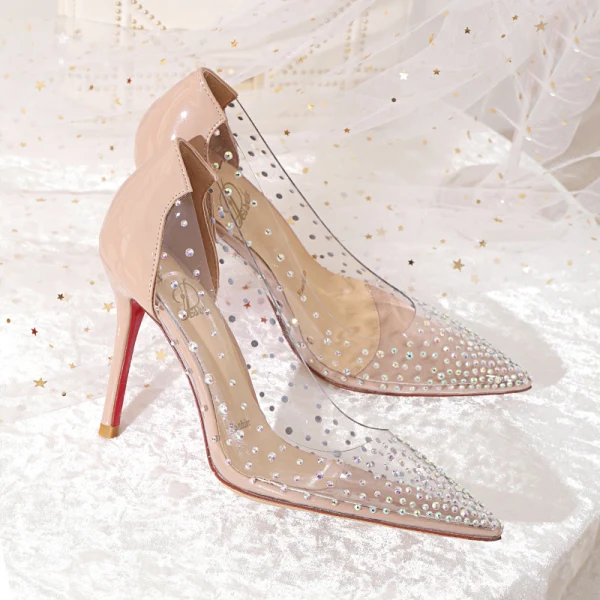 Transparent Sexy Nude Abend Strass Pumps 2020 10 cm Stilettos Spitzschuh Pumps
