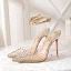 Transparent Gold Evening Party Womens Sandals 2020 Ankle Strap Rivet 10 cm Stiletto Heels Pointed Toe Sandals