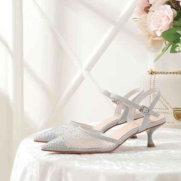 Charming Nude Casual Rhinestone Womens Sandals 2020 5 cm Stiletto Heels Pointed Toe Sandals