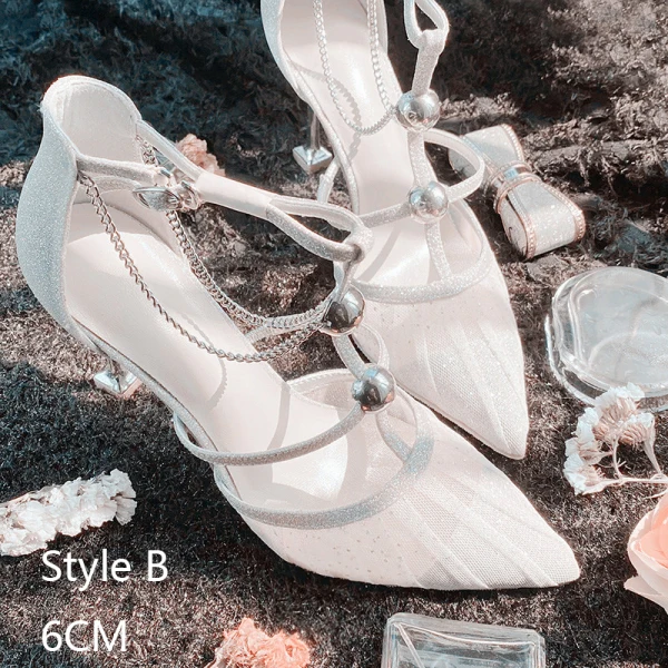 Charming Ivory Flat Womens Sandals 2020 Sequins T-Strap Pointed Toe Wedding Sandals