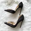 Elegant Black Prom Womens Shoes 2020 Leather Pearl Rhinestone Bow 12 cm Stiletto Heels Pointed Toe Heels