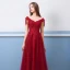 Chic / Beautiful Burgundy Evening Dresses  2018 A-Line / Princess Beading Crystal Tassel Lace Appliques V-Neck Backless Short Sleeve Floor-Length / Long Formal Dresses