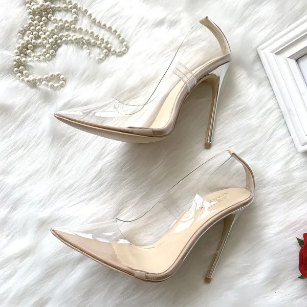 Sexy Transparent Nude Cocktail Party Pumps 2020 Leather 12 cm Stiletto Heels Pointed Toe Pumps