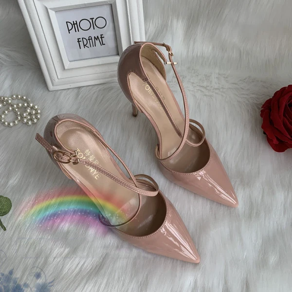 Chic / Beautiful Nude Street Wear Womens Sandals 2020 Leather X-Strap 12 cm Stiletto Heels Pointed Toe Sandals