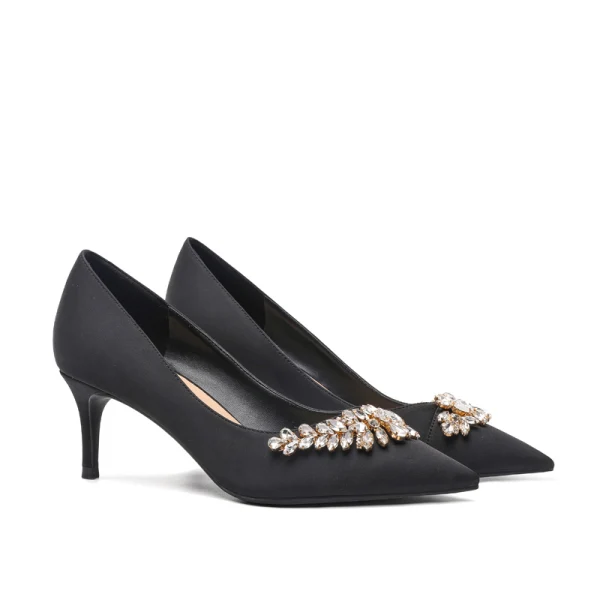Charming Champagne Rhinestone Wedding Shoes 2021 Leather 7 cm Stiletto Heels Pointed Toe Wedding Pumps High Heels