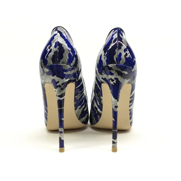 Chic / Beautiful Ocean Blue Cocktail Party Doodle Pumps 2020 12 cm Stiletto Heels Pointed Toe Pumps