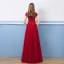 Chic / Beautiful Burgundy Evening Dresses  2018 A-Line / Princess Beading Lace Sequins Crystal High Neck Floor-Length / Long Short Sleeve Formal Dresses