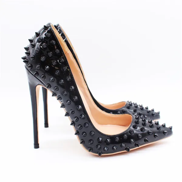 Mode Svarta Karnevalsklubb Nit Pumps 2020 Läder 10 cm Stilettklackar Spetsiga Pumps