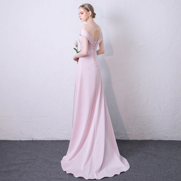 Elegante Candy Roze Gelegenheid Jurken 2018 A lijn Parel Appliques Rhinestone Split Voorzijde Ronde Hals Korte Mouwen Ruglooze Sweep Trein Avondjurken