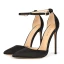 Schöne Schwarz Büro OL Satin Sandalen Damen 2020 Knöchelriemen 12 cm Stilettos Spitzschuh Sandaletten