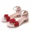 Schöne Weiß Freizeit Sandalen Damen 2020 Knöchelriemen Rot Blumen 4 cm Thick Heels Low Heel Peeptoes Sandaletten