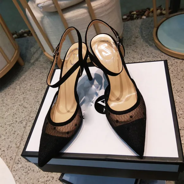 Chic / Beautiful Black Street Wear Slingbacks Womens Sandals 2020 9 cm Stiletto Heels Pointed Toe Sandals