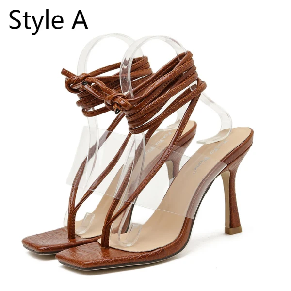 Fashion Brown Street Wear Womens Shoes 2020 Ankle Strap 9 cm Stiletto Heels Open / Peep Toe Sandals