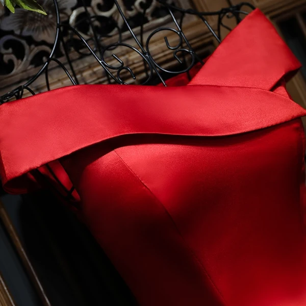 Chic / Beautiful Red Evening Dresses  Red 2017 Off-The-Shoulder Sleeveless Short A-Line / Princess Graduation Dresses