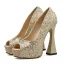 Scintillantes Argenté Club de carnaval Paillettes Sandales Femme 2020 13 cm Talons Épais Peep Toes / Bout Ouvert Sandales