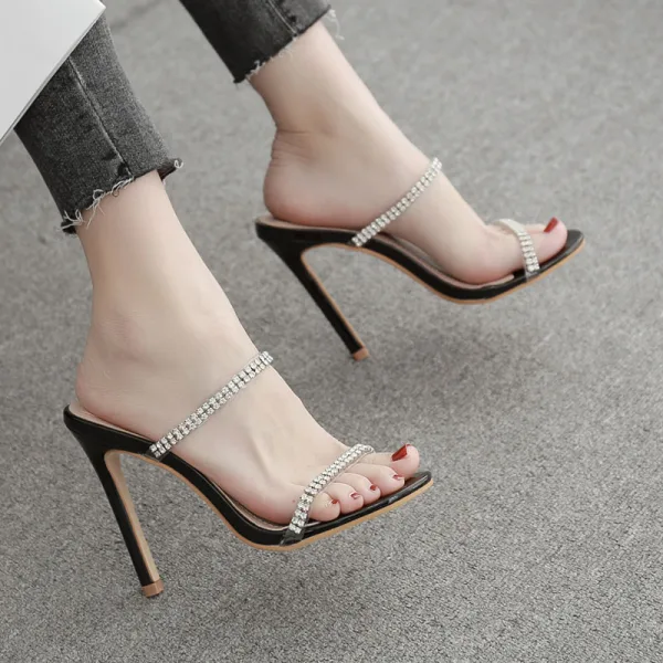 Sexy Brown Rave Club Rhinestone Womens Sandals 2020 11 cm Stiletto Heels Open / Peep Toe Sandals