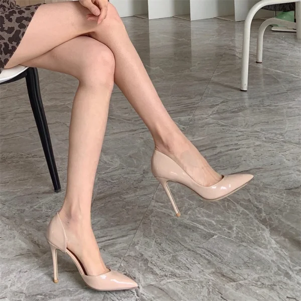Chic / Beautiful Nude Office OL Patent Leather Womens Shoes 2020 Leather 9 cm Stiletto Heels Pointed Toe Heels