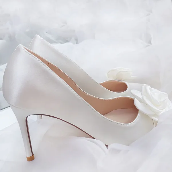 Eleganta Vita Bal Blomma Pumps 2020 9 cm Stilettklackar Spetsiga Pumps