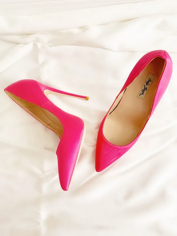 Chic / Beautiful Fuchsia Street Wear Pumps 2020 Leather 10 cm Stiletto Heels Pointed Toe Pumps