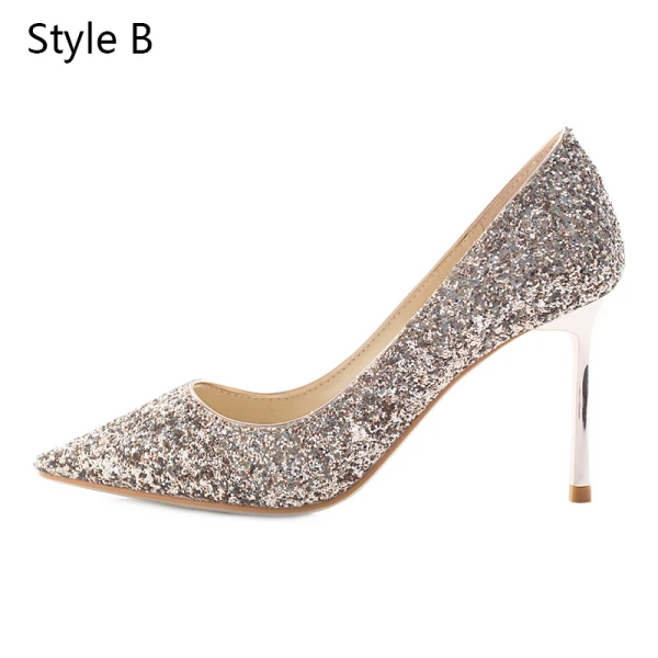 Sparkly Charming Silver Evening Party Leather Sequins Pumps 2020 8 cm Stiletto Heels Pointed Toe Pumps
