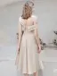 Mode Champagner Satin Heimkehr Abiballkleider 2021 A Linie One-Shoulder Schleife Kurze Ärmel Rückenfreies Wadenlang Festliche Kleider