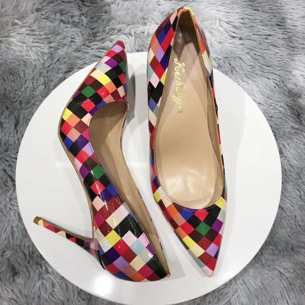 Schöne Multifarben Gestreift Strassenmode Pumps 2020 12 cm Stilettos Spitzschuh Pumps