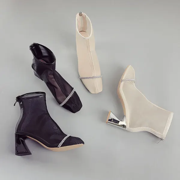 Chic / Beautiful Black Street Wear See-through Womens Sandals 2020 7 cm Thick Heels Pointed Toe Sandals