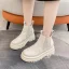 Enkla Aprikos / Beige Casual Läder Platt Pande Zote Toe Stövlar Dam 2020