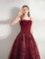 Chic / Beautiful Burgundy Prom Dresses Evening Dresses  2021 A-Line / Princess Spaghetti Straps Lace Butterfly Sequins Sleeveless Backless Floor-Length / Long Evening Party Formal Dresses