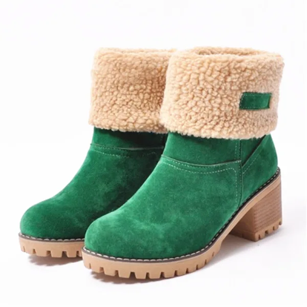 Garder au chaud Hiver Marron Vêtement de rue Daim Bottines Bottes De Neige 2020 5 cm Talons Épais À Bout Rond Bottes Femme
