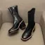 Schlicht Winter Schwarz Strassenmode Stiefel Damen 2020 Leder 8 cm Thick Heels Quadratische Zehe Stiefel
