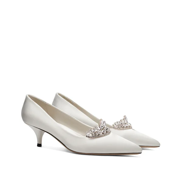 Elegant Ivory Satin Wedding Shoes 2020 Rhinestone 5 cm Stiletto Heels Pointed Toe Wedding Pumps