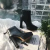Fashion Brown Street Wear Ankle Womens Boots 2020 Leather 12 cm Thick Heels Pointed Toe Boots