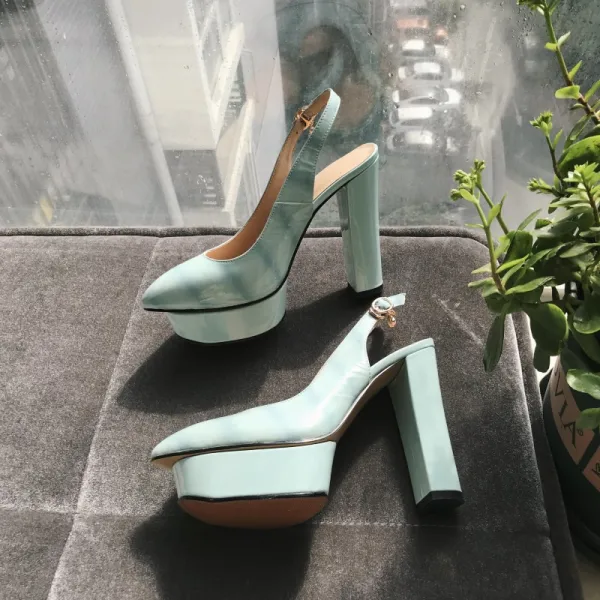 Piękne Białe Przypadkowy Slingback Sandały Damskie 2020 Skórzany 12 cm Grubym Obcasie Szpiczaste Sandały