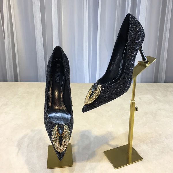 Sparkly Champagne Evening Party Sequins Pumps 2020 Rhinestone 8 cm Stiletto Heels Pointed Toe Pumps