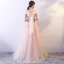 Élégant Perle Rose Robe De Soirée 2018 Princesse Appliques Perlage Paillettes V-Cou Noeud Dos Nu Sans Manches Longue Robe De Ceremonie